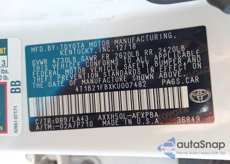 2019 Toyota Avalon Hybrid Limited z USA, uszkodzony, nr VIN 4T1B21FBXKU007482